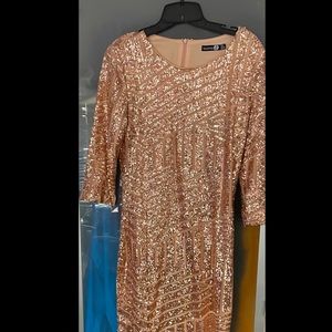 Sequin Rose Gold Mid-Sleeve Bodycon Dress